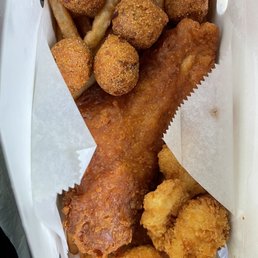 fish and chips in a basket