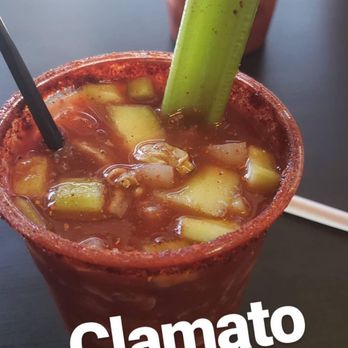 Botanas Locas - Clamato preparado (prepared) oyster, cucumber, cueritos, celery stick well prepared.  Very delicious I'm amazed - Ice Cream & Frozen Yogurt Near Me - San Diego, California