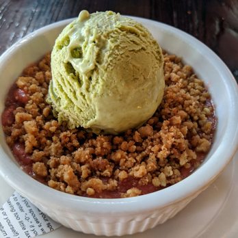 The Pullman - Strawberry rhubarb crumble with basil ice cream - New American Near Me - Glenwood Springs, Colorado