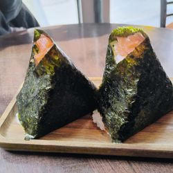 Smoked salmon onigiri. $5.50 each or 2 for $10.
