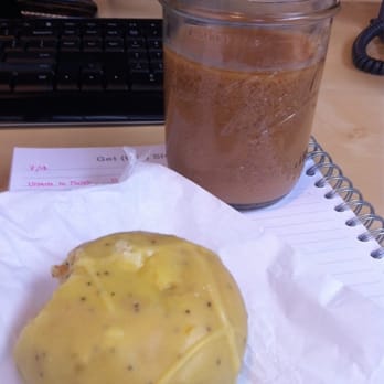 Donut Farm - lemon poppy seed donut and a dirty chai - Donuts Near Me - Berkeley, California Donut Farm - lemon poppy seed donut and a dirty chai - Donuts Near Me - Berkeley, California
