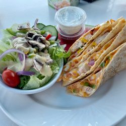 The Secret Garden Restaurant - Chicken quesadilla with side salad