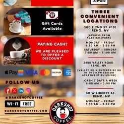 Darkshot Coffee - Valley - A flyer explaining our three locations