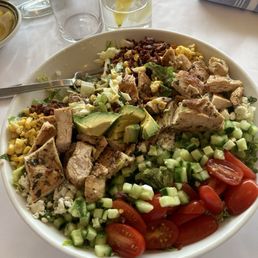 Chopped Cobb salad grilled chicken bacon bits avacado tomato's feta, just excellent Chopped Cobb salad grilled chicken bacon bits avacado tomato's feta, just excellent