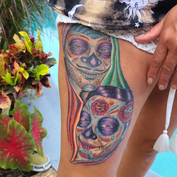 True Love Tattoo Studios - Hubbys face & my face was incorporated into day of the dead. - Piercing Near Me - Fort Lauderdale, Florida True Love Tattoo Studios - Hubbys face & my face was incorporated into day of the dead. - Piercing Near Me - Fort Lauderdale, Florida