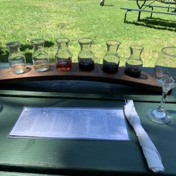 a table with glasses and a menu