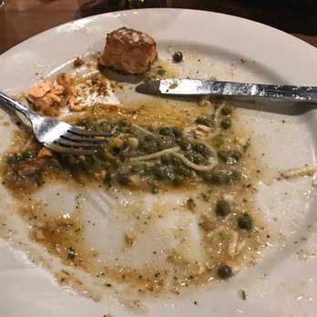 Belluccis Italian - Salmon special with spaghetti piccata - Italian Near Me - Midlothian, Texas