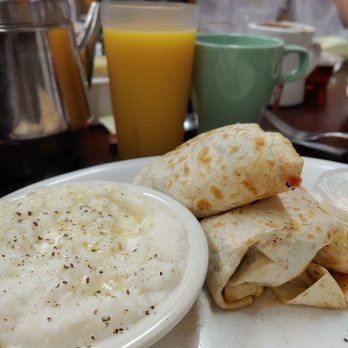 Clary's Corner Cafe - Veggie Omelette with cheese (burrito style) with grits - Cafes Near Me - Lake Worth, Florida