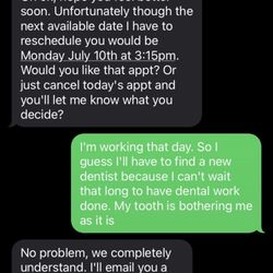 Lyons Family Dental - Correspondence with Dr Lucario's office via text
