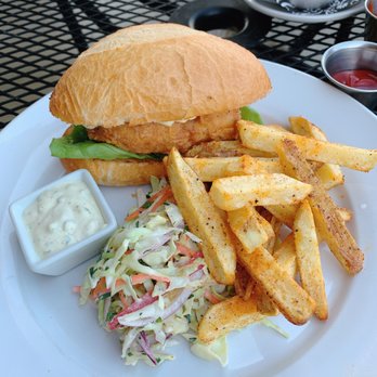 Dirtbag Tea Cafe - Fish sandwich:  Fresh Atlantic cod with a perfect pairing with a bahn mi roll.  Sooo good. - Cafes Near Me - Orangevale, California