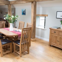 Top Furniture Ltd - Dartford - Country Oak 1.4m Fixed Cross Leg Dining Table, Country Oak Slatted Back Dining Chairs & the Country Oak 100cm Sideboard