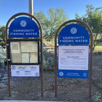 Veterans Oasis Park - Signage about the fishing rules and regulations. - Parks Near Me - Chandler, Arizona Veterans Oasis Park - Signage about the fishing rules and regulations. - Parks Near Me - Chandler, Arizona