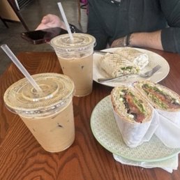 Dirty CHAI LATTE Veggie Falafel Wrap Bagel with Feta Pesto and Tomato Dirty CHAI LATTE Veggie Falafel Wrap Bagel with Feta Pesto and Tomato