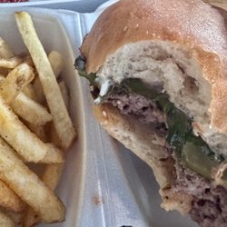 Quincey’s Burgers and Brisket - Cheeseburger and fries