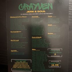 Crayven Jerk and Soul - Menu
