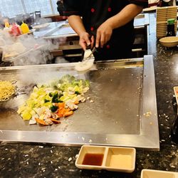 Kobe Hibachi Sushi Asian Cuisine - Prepping the onion volcano