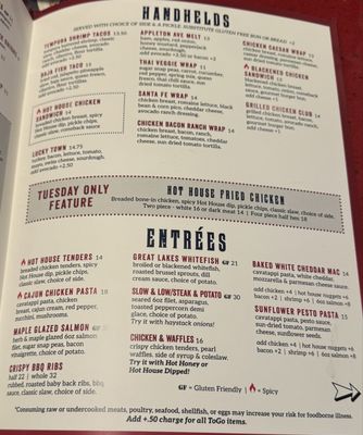 Menu photo 8 Hot House Tavern Menomonee Falls, WI