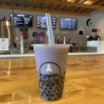 Yoshi Yum - Taro Milk Green Tea (16 oz) with extra boba!  (08/04/2023) - Asian Fusion Near Me - Columbus, Ohio