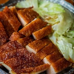 Roasted pork lunch set with rice and cabbage