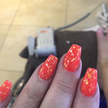Gel Nails & Spa - Hot summer orange with flecks of sunshine! - Nail Salons Near Me - Las Vegas, Nevada