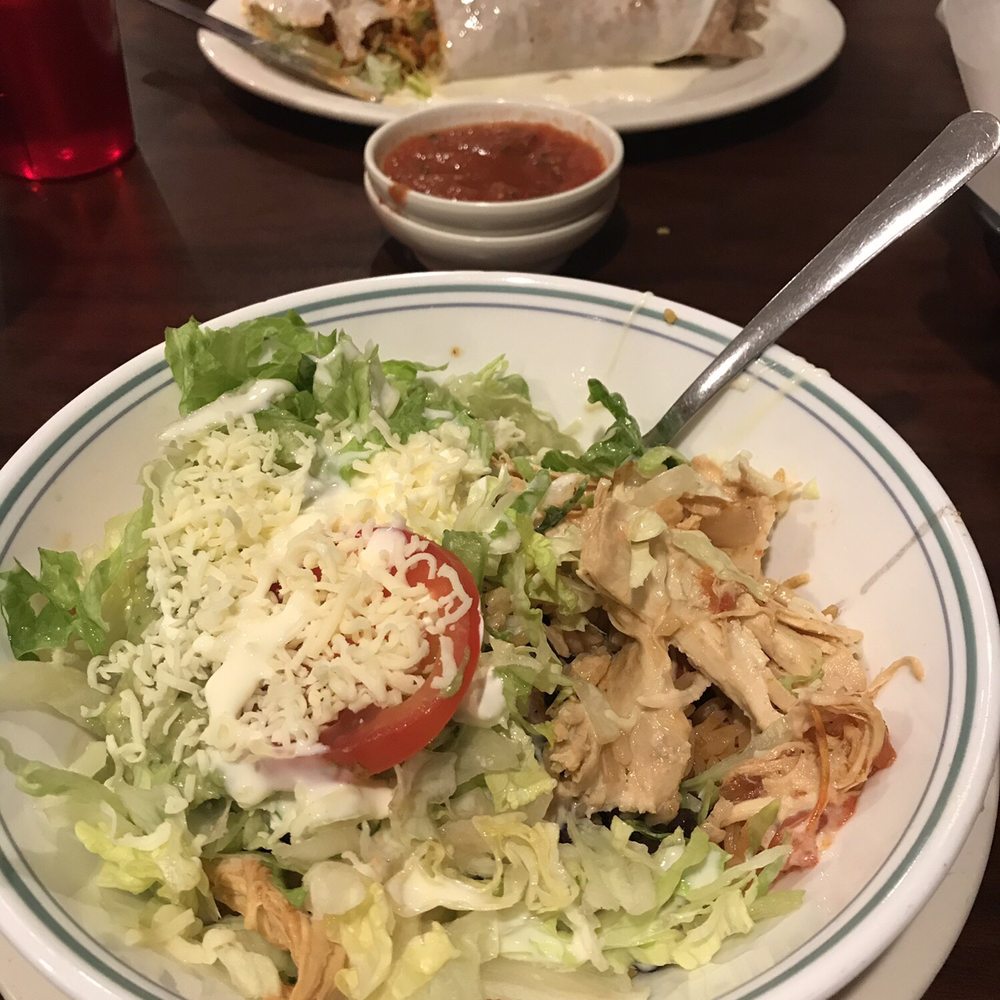 Bowl platter with chicken and California burrito