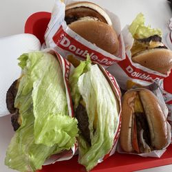 In-N-Out Burger - Double double protein style, Double double regular, and a cheeseburger