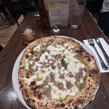 Don Antonio - Pistachio Pesto with Sausage  specialty pizza. - Pizza Near Me - New York, New York
