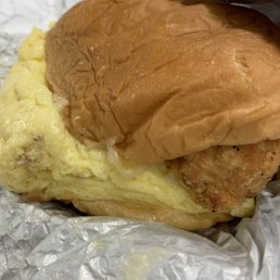 soggy cold chicken and egg sandwich. soggy cold chicken and egg sandwich.
