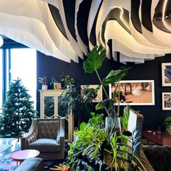 Tiger Lily Cafe - All the seating under the funky paper ceiling is for the public!