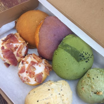 Cafe Dulce - Bacon donut holes ($1.00), Mocha/Blueberry/Green Tea Roti Bun ($3.25), Tapioca/Dinosaur Egg ($1.75) - Coffee & Tea Near Me - Los Angeles, California Cafe Dulce - Bacon donut holes ($1.00), Mocha/Blueberry/Green Tea Roti Bun ($3.25), Tapioca/Dinosaur Egg ($1.75) - Coffee & Tea Near Me - Los Angeles, California
