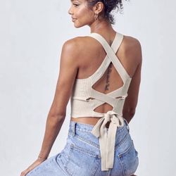 Tinks Boutique - Cross My Heart Tank-Sand