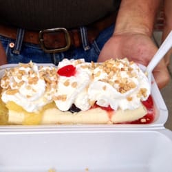 Dairy Dan - Banana split. Sadly they don't have ice cream and instead use their vanilla soft serve with pineapple, chocolate & cherry sauce