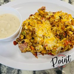 Nickels Point - Stop by 7a-10a for Breakfast and getcha a big'o Breakfast Scrambler and add a side of gravy, salsa, or toast!