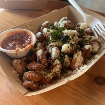 Seattle Cider Company - Gnocchi tots with side of marinara - Cideries Near Me - Seattle, Washington Seattle Cider Company - Gnocchi tots with side of marinara - Cideries Near Me - Seattle, Washington
