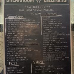 The Breakroom & Billiards - Menu