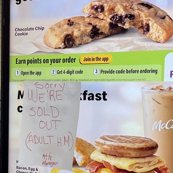 McDonald's - Drive thru sign, but late to tell me there are no adult happy meals - Fast Food Near Me - Rancho Cucamonga, California McDonald's - Drive thru sign, but late to tell me there are no adult happy meals - Fast Food Near Me - Rancho Cucamonga, California