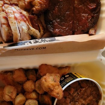 Dickey's Barbecue Pit - Two choice plate with fried okra, brisket chili, chicken and pork ribs - American Near Me - Kapolei, Hawaii Dickey's Barbecue Pit - Two choice plate with fried okra, brisket chili, chicken and pork ribs - American Near Me - Kapolei, Hawaii