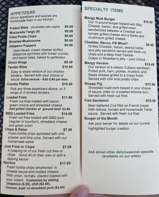 Menu photo 2 Mangy Dawg's Pub Roselle, IL