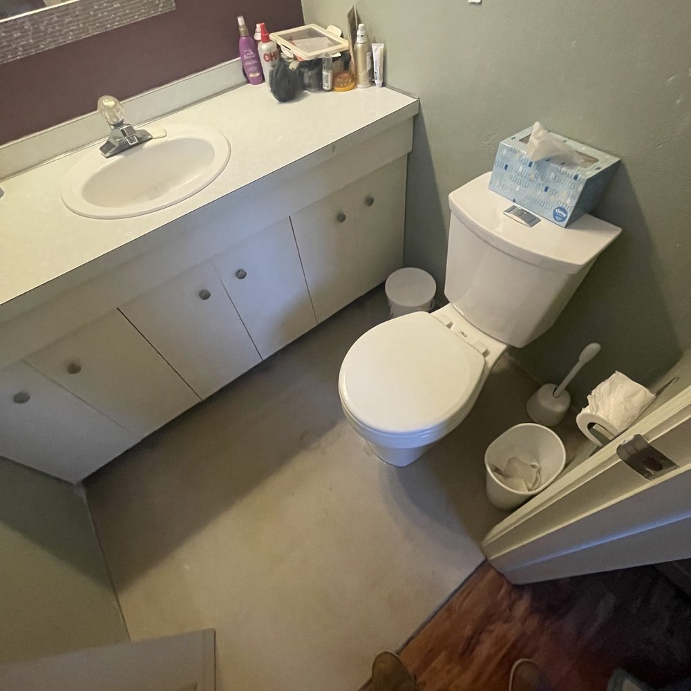 A House 2 Mi Home - Wood subfloor, poured concrete leveling top floor, plumbing reconnected, and the toilet reset, all for under $600 including supplies. - Handyman Near Me A House 2 Mi Home - Wood subfloor, poured concrete leveling top floor, plumbing reconnected, and the toilet reset, all for under $600 including supplies. - Handyman Near Me