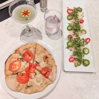 Terras - Margarita wood-fired oven flatbread and hiramasa crudo with yuzu and chili peppers - New American Near Me - Carefree, Arizona
