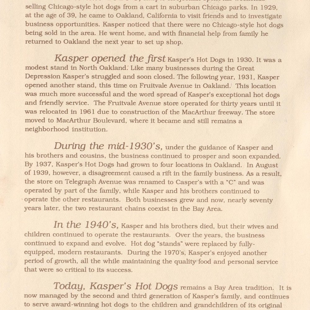 The History of Kasper's Hot Dogs