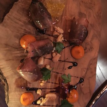 Nesso - Prosciutto wrapped prunes with honeycomb (so good!) - Italian Near Me - Indianapolis, Indiana Nesso - Prosciutto wrapped prunes with honeycomb (so good!) - Italian Near Me - Indianapolis, Indiana