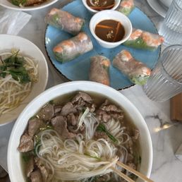 Pho and spring roll Pho and spring roll