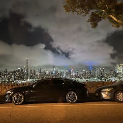 Hudson River Waterfront Walkway - View of Manhattan skyline from JFK Boulevard