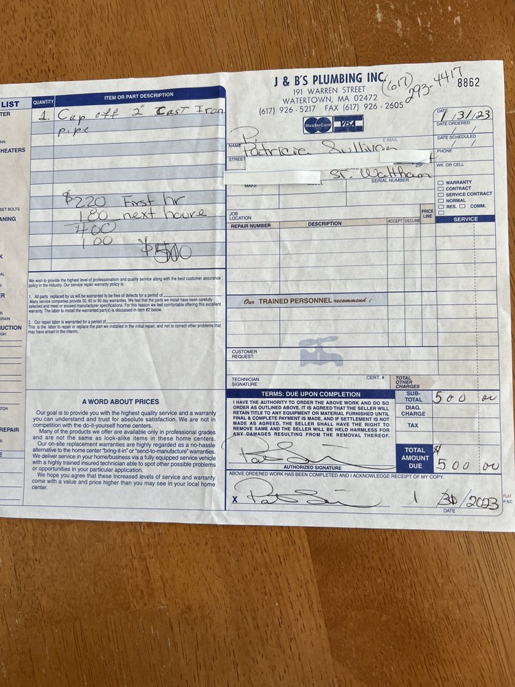 Slide of J & B's Plumbing Company