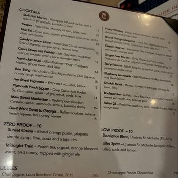 Cork + Table Kitchen and Bar - Cocktails menu - New American Near Me - Plymouth, Massachusetts