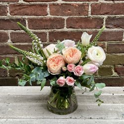 Derby Farm Flowers & Gardens - Gorgeous soft-colored bouquet: Peony, Ranunculous, Roses, Eucalyptus Leaves, etc.