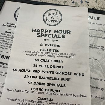 Hook & Barrel - Happy Hour Menu - Seafood Near Me - Myrtle Beach, South Carolina
