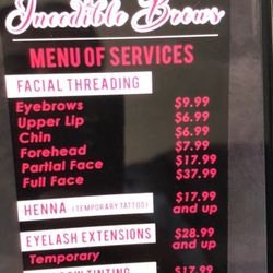 List of services we do at incredible brows.