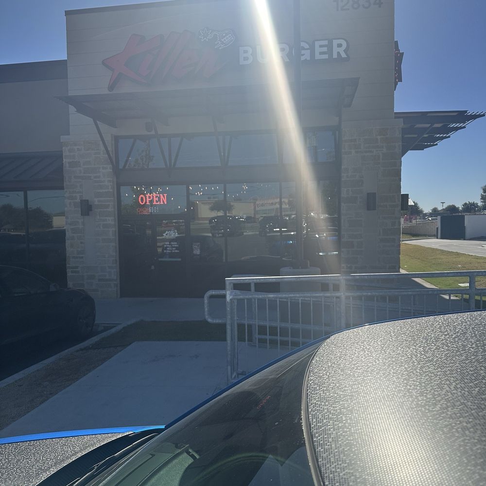 Killer Burger Potranco - Outside with sun glare - Burgers Near Me - San Antonio, Texas Killer Burger Potranco - Outside with sun glare - Burgers Near Me - San Antonio, Texas
